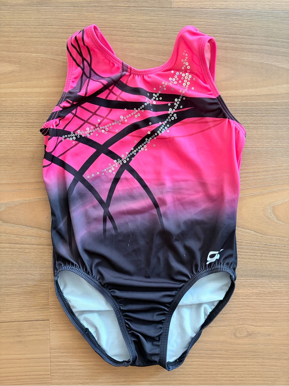 GK Pink to Black Gradient Girls' Gymnastics Leotard with Crystal Accents